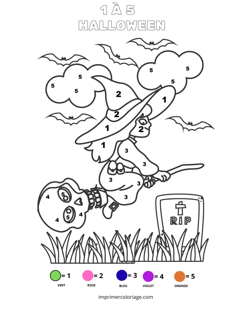 coloriage magique halloween SORCIERE &agrave; imprimer​ - dessin gratuit &agrave; imprimer