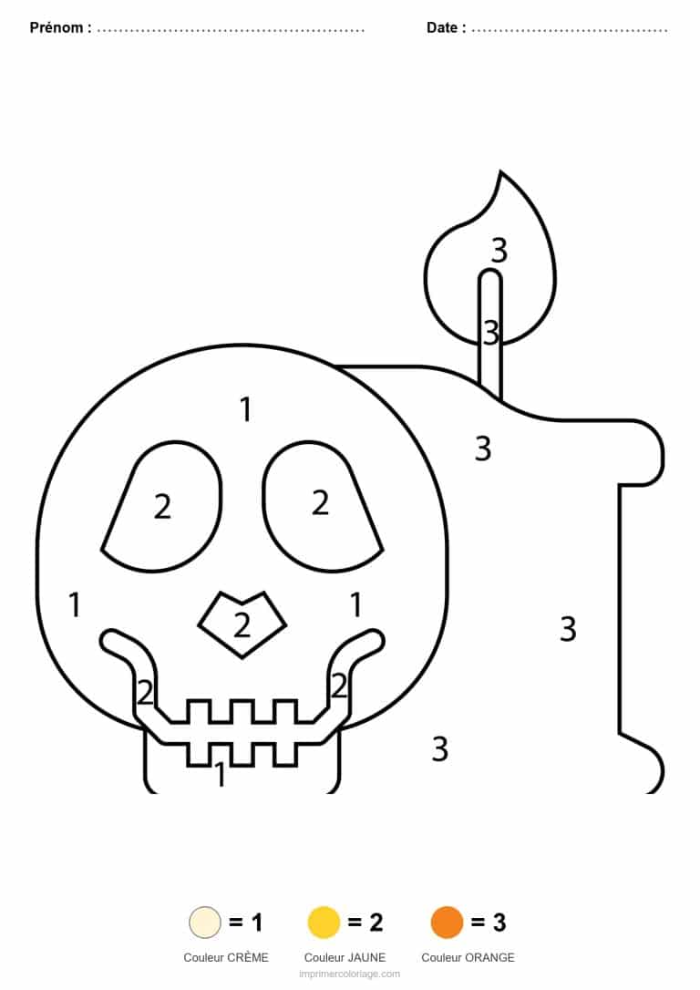 coloriage magique halloween crane et bougie - dessin gratuit &agrave; imprimer