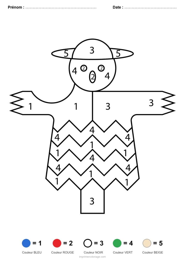 coloriage magique halloween epouvantail 2 - dessin gratuit &agrave; imprimer