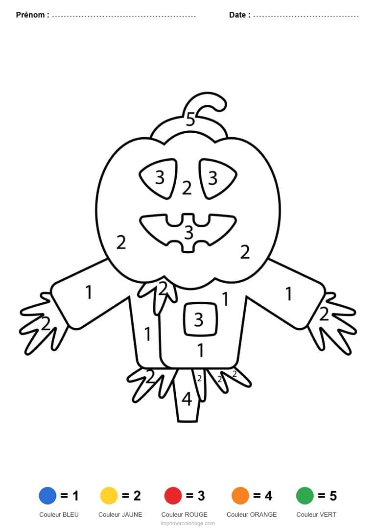 coloriage magique halloween epouvantail citrouille - dessin gratuit &agrave; imprimer