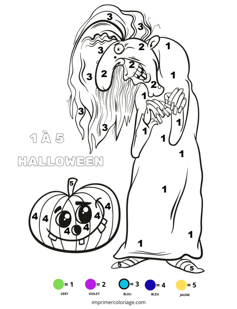 coloriage magique halloween gs​ sorci&egrave;re - dessin gratuit &agrave; imprimer