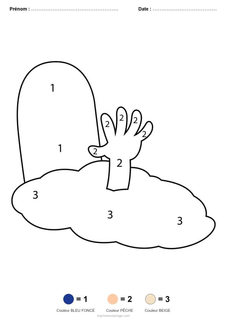 coloriage magique halloween main du mort - dessin gratuit &agrave; imprimer