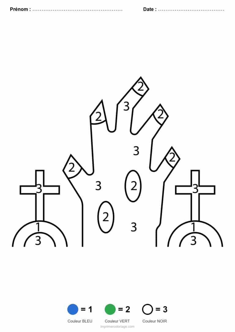 coloriage magique halloween mains du cimetiere - dessin gratuit &agrave; imprimer