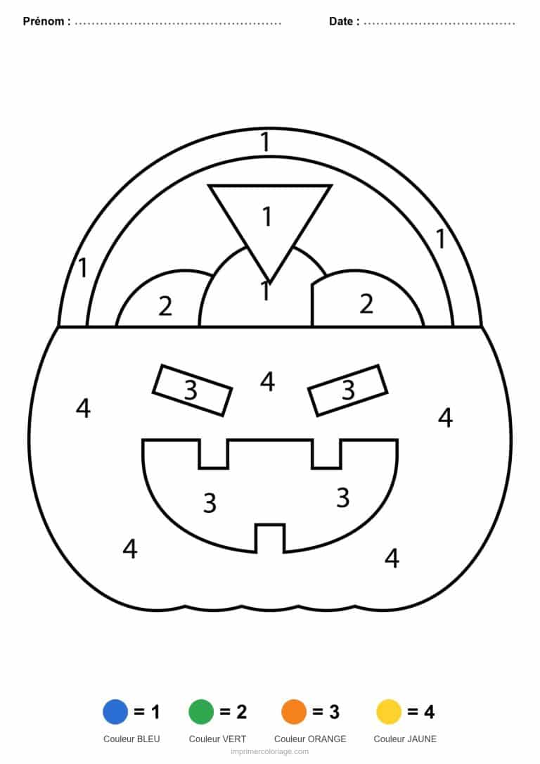 coloriage magique halloween panier citrouille - dessin gratuit &agrave; imprimer