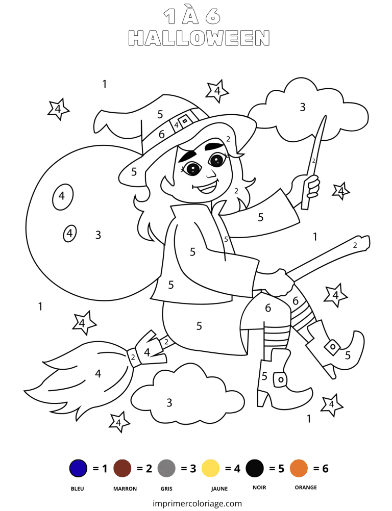 coloriage magique halloween sorciere balais &agrave; imprimer​ - dessin gratuit &agrave; imprimer