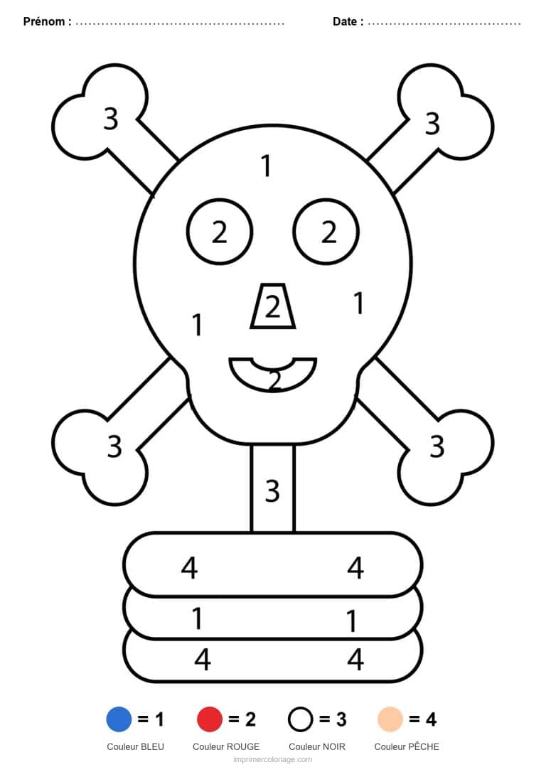coloriage magique halloween squelette - dessin gratuit &agrave; imprimer