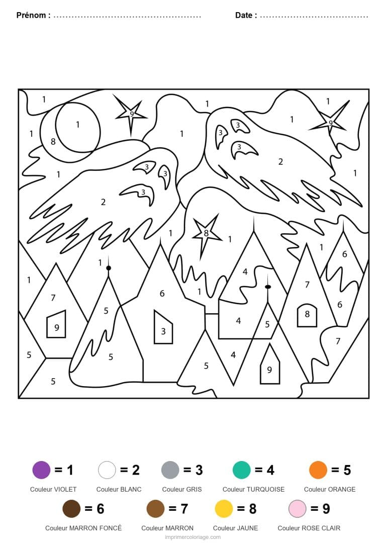 coloriage magique halloween village hante - dessin gratuit &agrave; imprimer