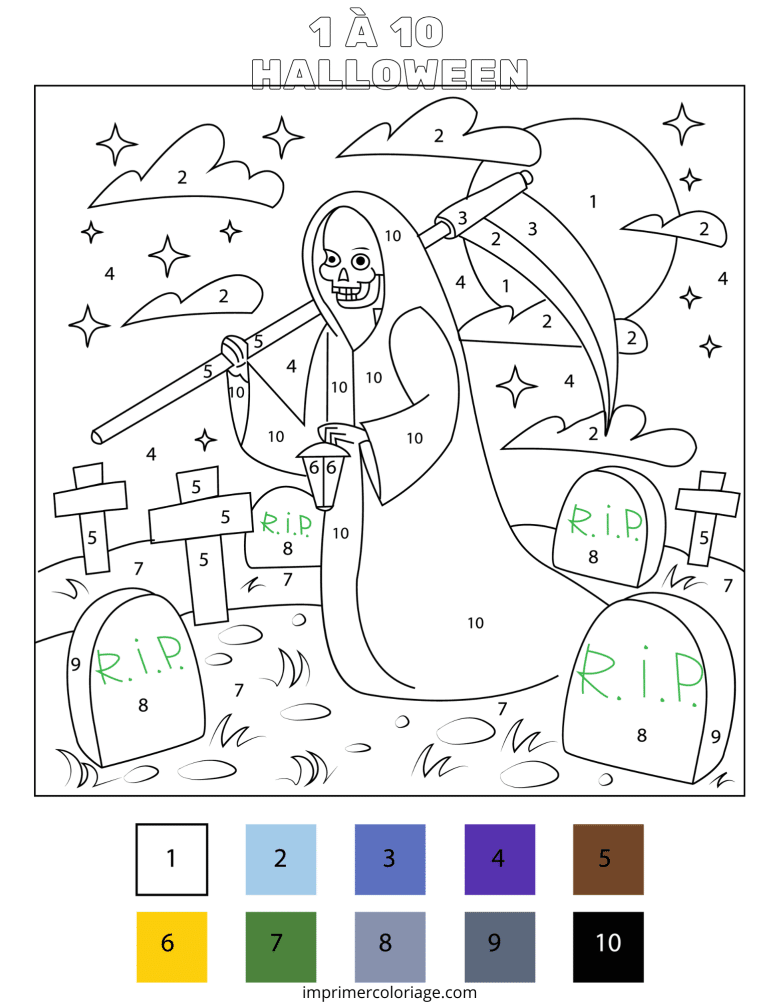 coloriage magique mort cimetiere halloween &agrave; imprimer​ - dessin gratuit &agrave; imprimer