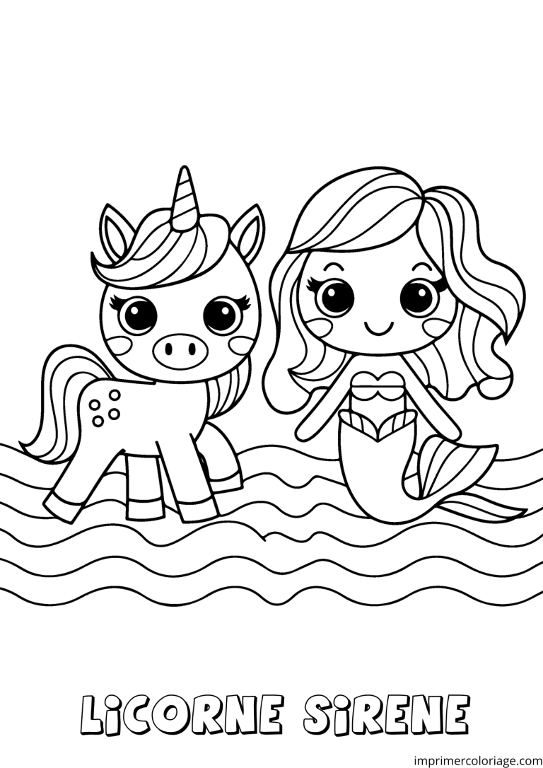 coloriage petite licorne avec sir&egrave;ne qui sourit - dessin gratuit &agrave; imprimer