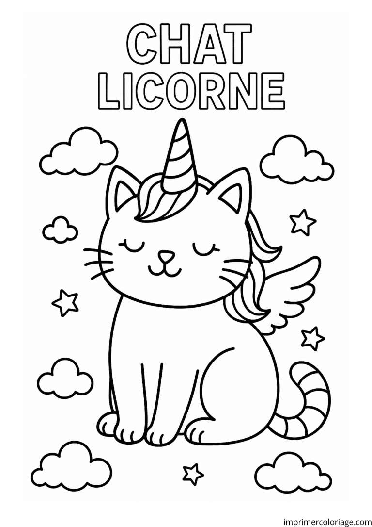 licorne chat coloriage mignon​ - dessin gratuit &agrave; imprimer