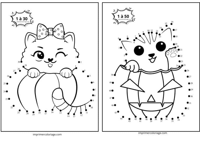 point &agrave; relier chat halloween cute - dessin gratuit &agrave; imprimer