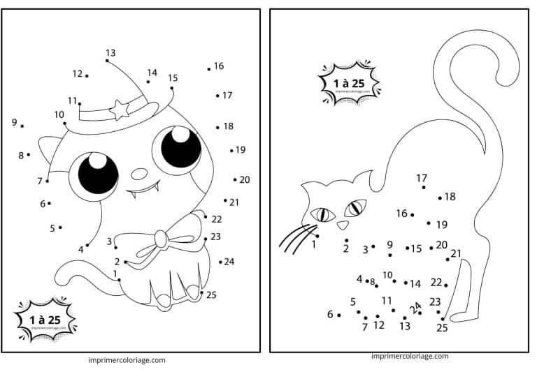 point &agrave; relier chat halloween kawaii - dessin gratuit &agrave; imprimer