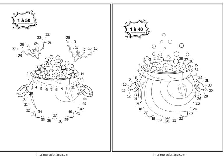 point &agrave; relier chaudron halloween sorciere - dessin gratuit &agrave; imprimer