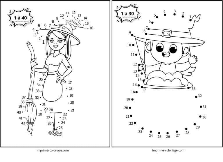 point &agrave; relier de sorciere pour halloween facile - dessin gratuit &agrave; imprimer