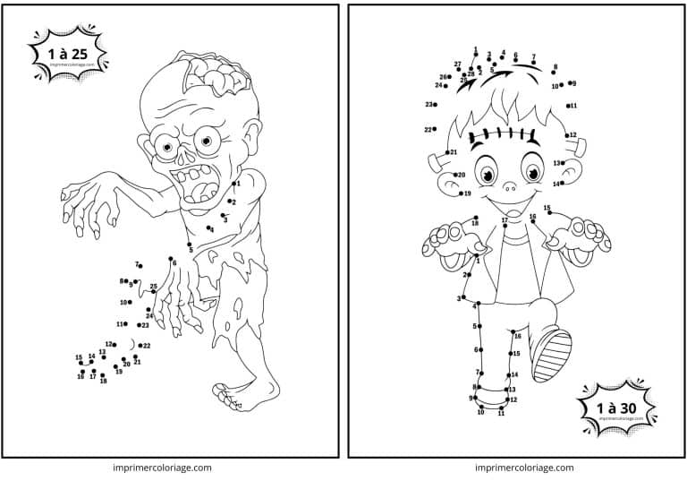 point &agrave; relier de zombie pour halloween - dessin gratuit &agrave; imprimer