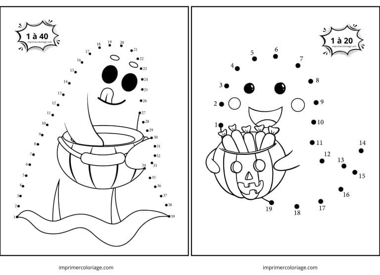 point &agrave; relier fantome avec bonbon pour halloween - dessin gratuit &agrave; imprimer
