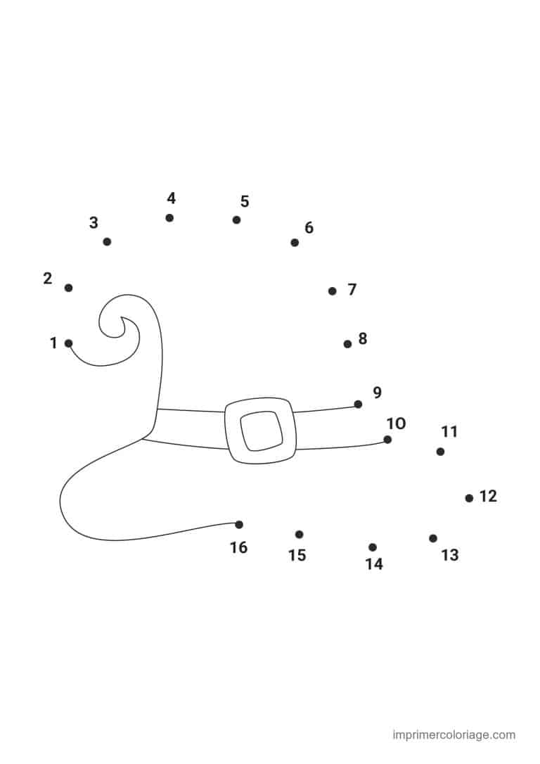 point a relier halloween 1 a 16 chapeau de sorciere - dessin gratuit &agrave; imprimer