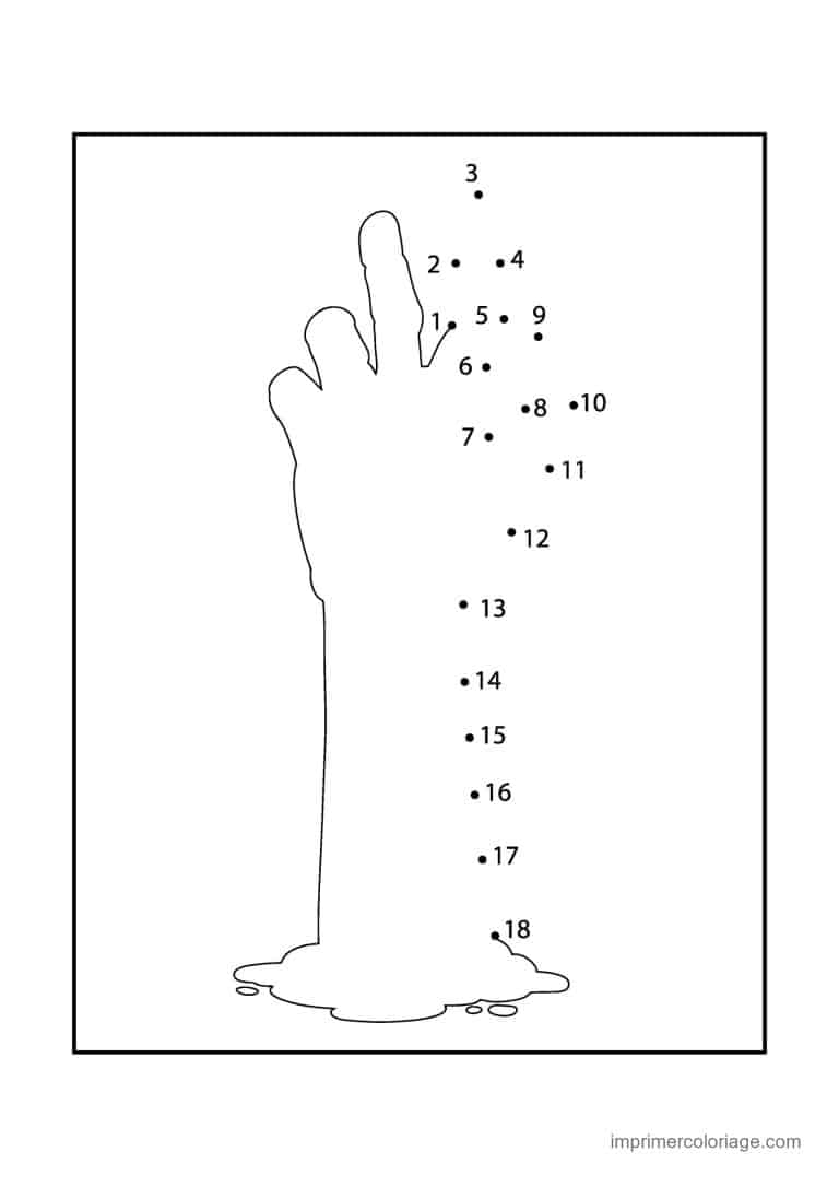 point a relier halloween 1 a 18 main de zombie - dessin gratuit &agrave; imprimer