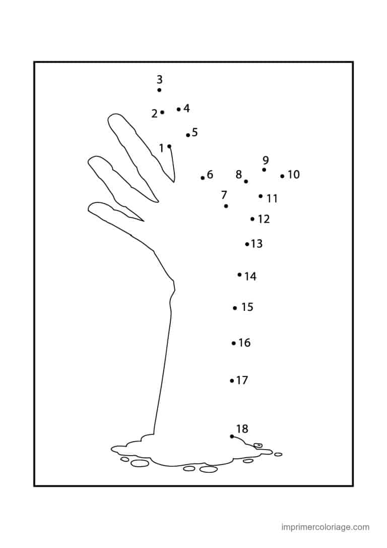 point a relier halloween 1 a 18 main de zombie qui sort de terre - dessin gratuit &agrave; imprimer