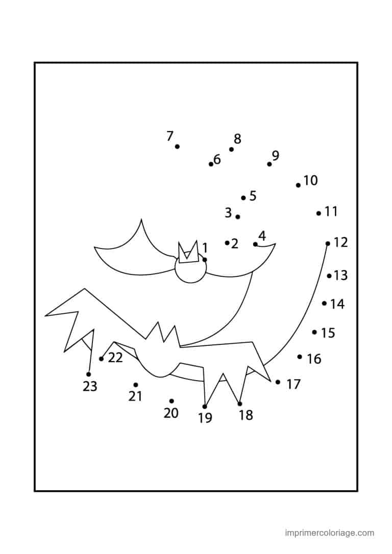 point a relier halloween 1 a 23 chauve souris avec couronne - dessin gratuit &agrave; imprimer