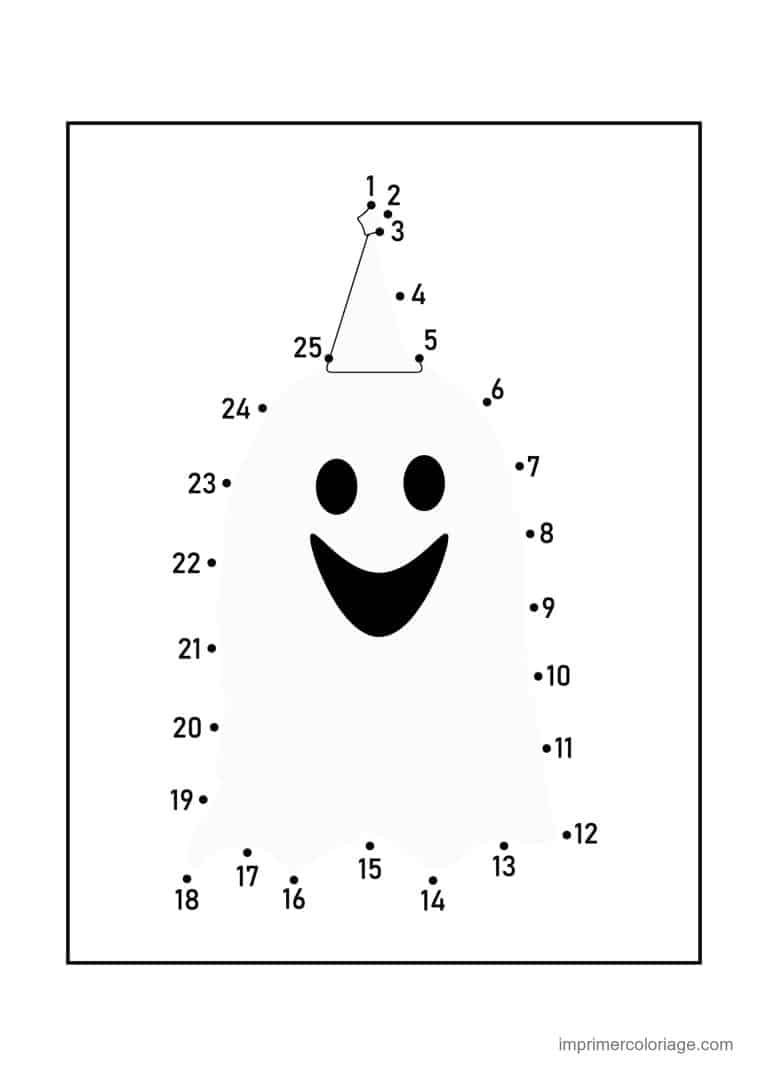 point a relier halloween 1 a 25 fantome souriant - dessin gratuit &agrave; imprimer