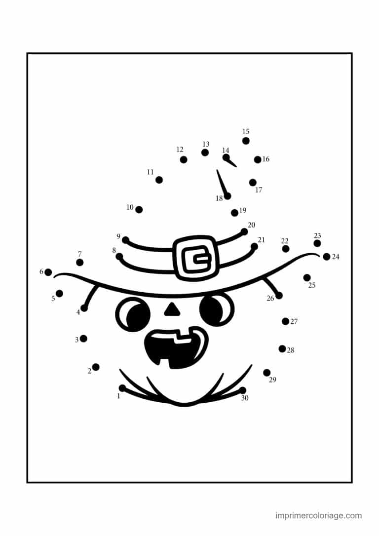 point a relier halloween 1 a 30 citrouille au chapeau a boucle - dessin gratuit &agrave; imprimer