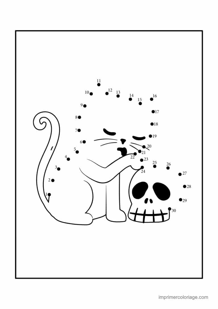point a relier halloween 1 a 34 chat avec un crane - dessin gratuit &agrave; imprimer