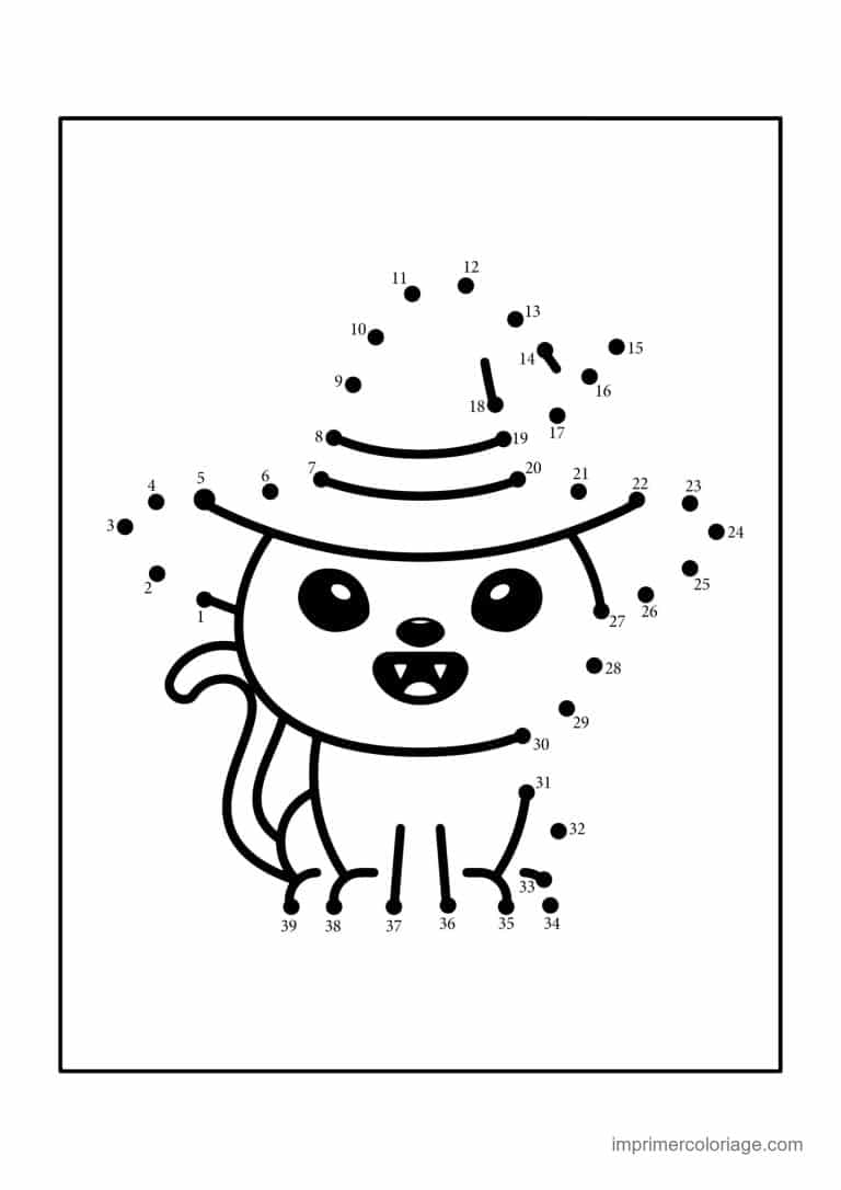 point a relier halloween 1 a 40 chat au chapeau de sorciere - dessin gratuit &agrave; imprimer