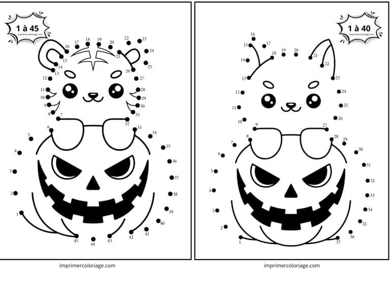 point &agrave; relier halloween chaton - dessin gratuit &agrave; imprimer