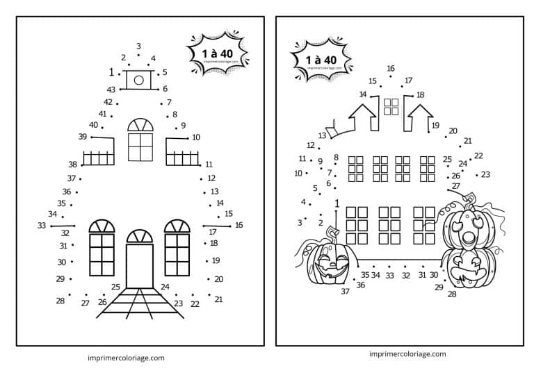 point &agrave; relier maison halloween qui fait peur - dessin gratuit &agrave; imprimer
