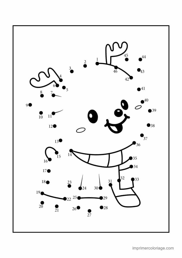 point a relier noel 1 a 46 renne souriant - dessin gratuit &agrave; imprimer
