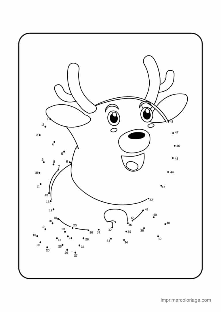 point a relier noel 1 a 48 tete de renne - dessin gratuit &agrave; imprimer