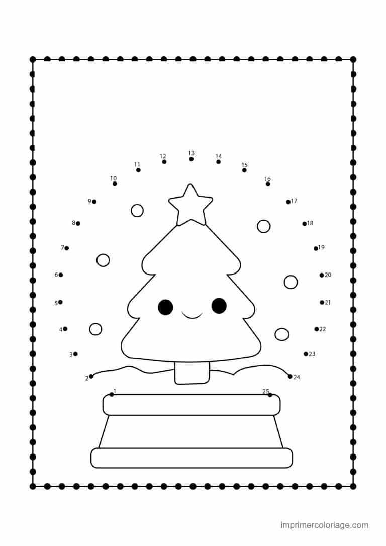 point a relier noel 1 a 54 sapin dans une boule a neige - dessin gratuit &agrave; imprimer