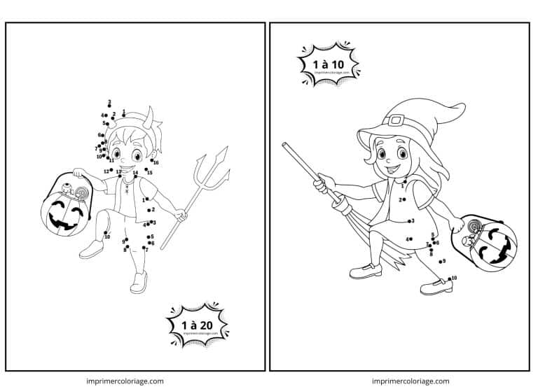 point &agrave; relier petite sorciere pour halloween - dessin gratuit &agrave; imprimer