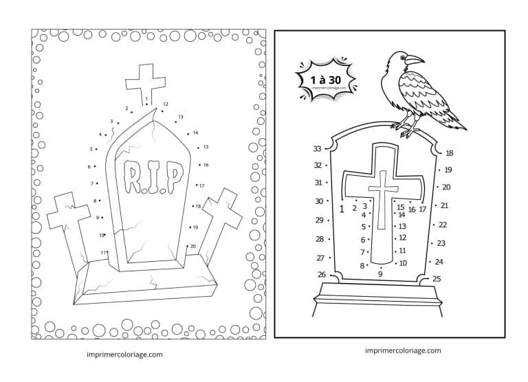 point &agrave; relier tombe halloween qui fait peur - dessin gratuit &agrave; imprimer