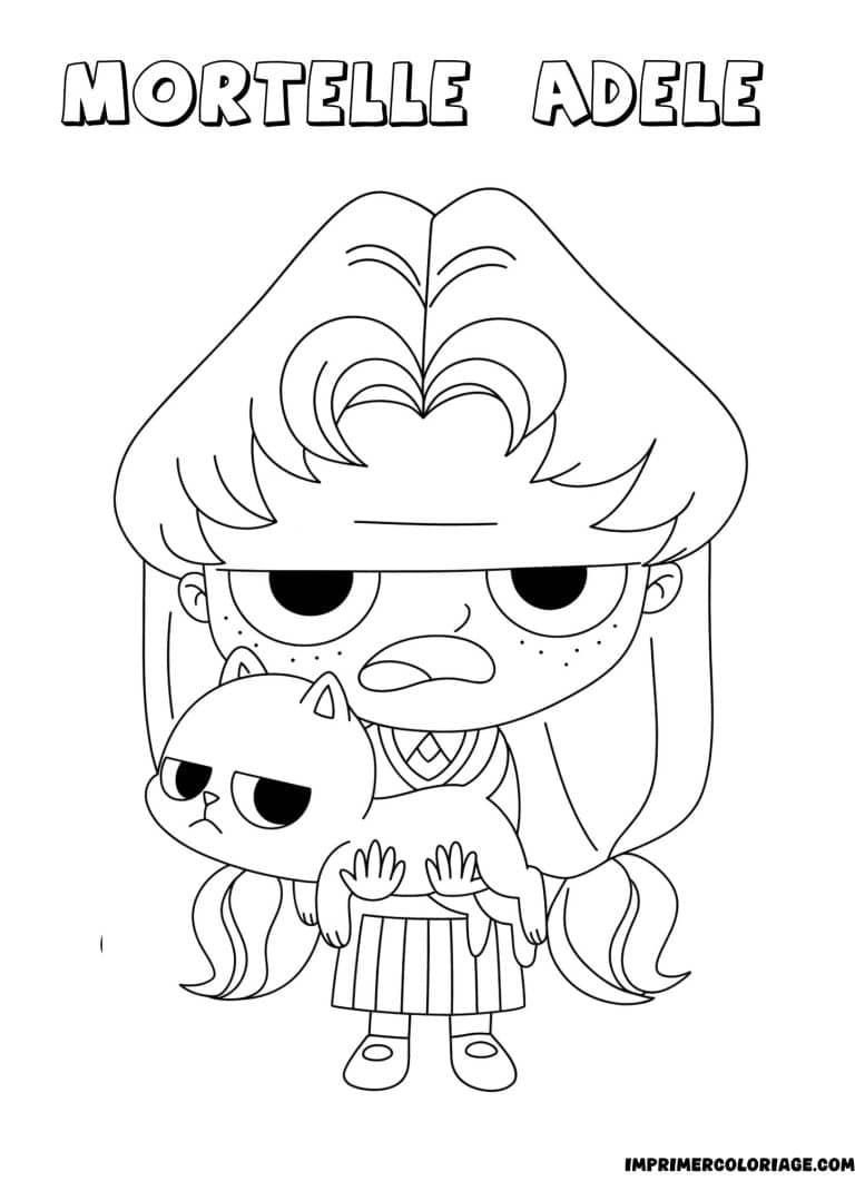 Coloriage de mortelle adele avec son chat ajax - dessin gratuit &agrave; imprimer