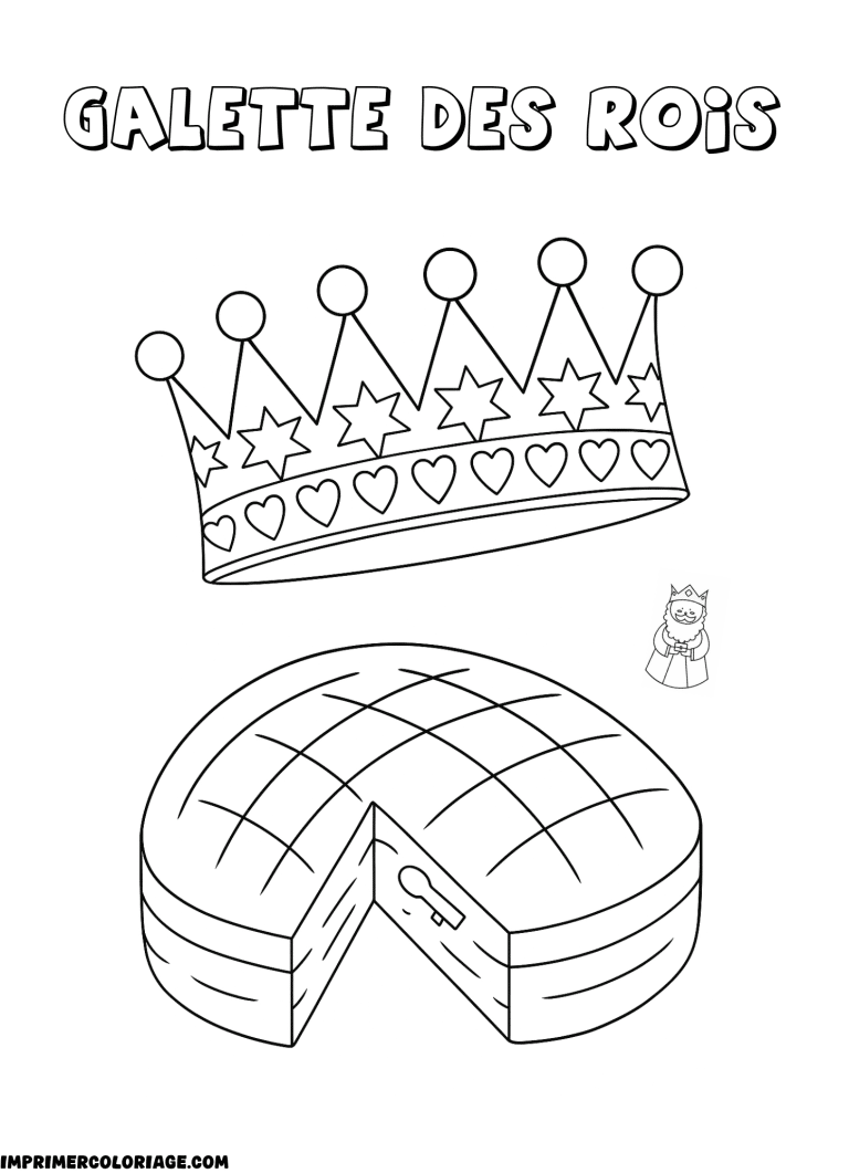 Coloriage de galette des rois avec la couronne - dessin gratuit &agrave; imprimer
