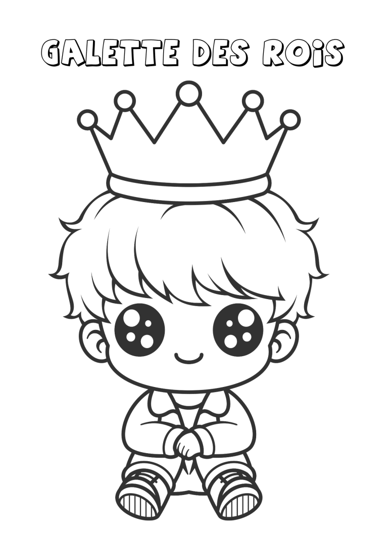Coloriage d'un petit gar&ccedil;on kawaii qui est le roi - dessin gratuit &agrave; imprimer