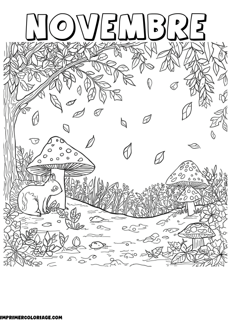 Coloriage novembre champignon à imprimer Coloriage novembre champignon - dessin gratuit à imprimer
