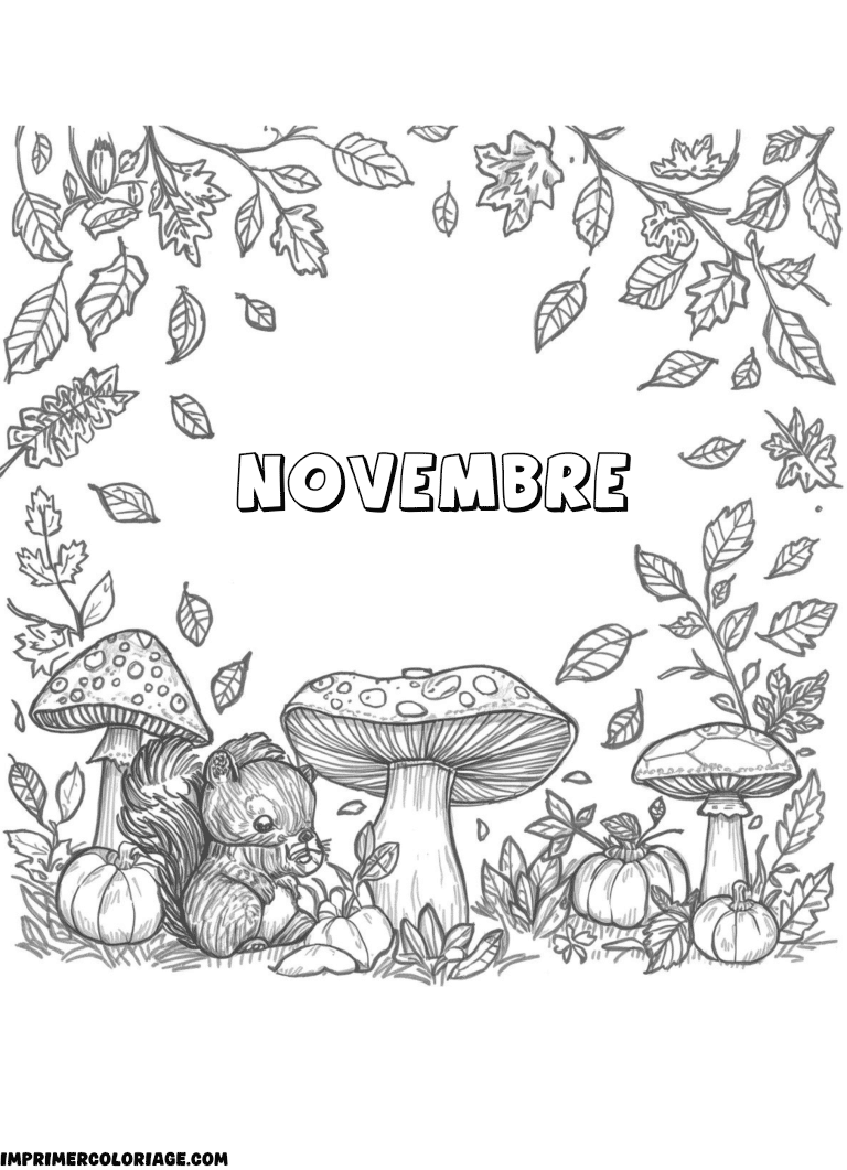 Coloriage novembre foret à imprimer Coloriage novembre foret - dessin gratuit à imprimer