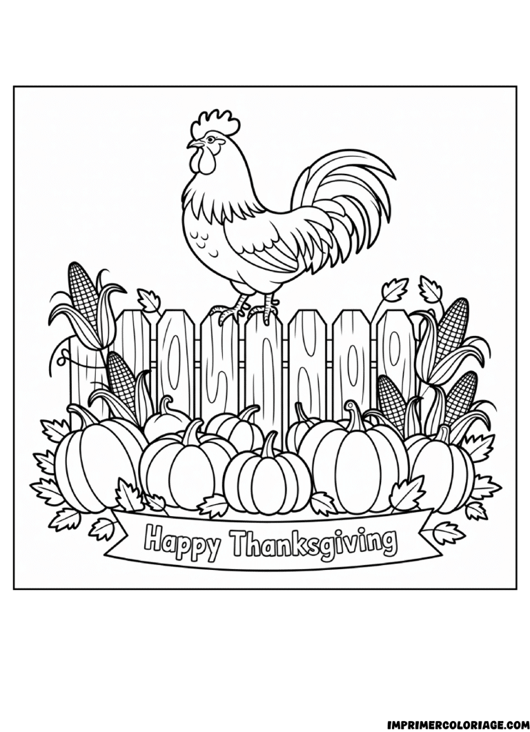 coloriage Thanksgiving corne d&rsquo;abondance avec dinde - dessin gratuit &agrave; imprimer