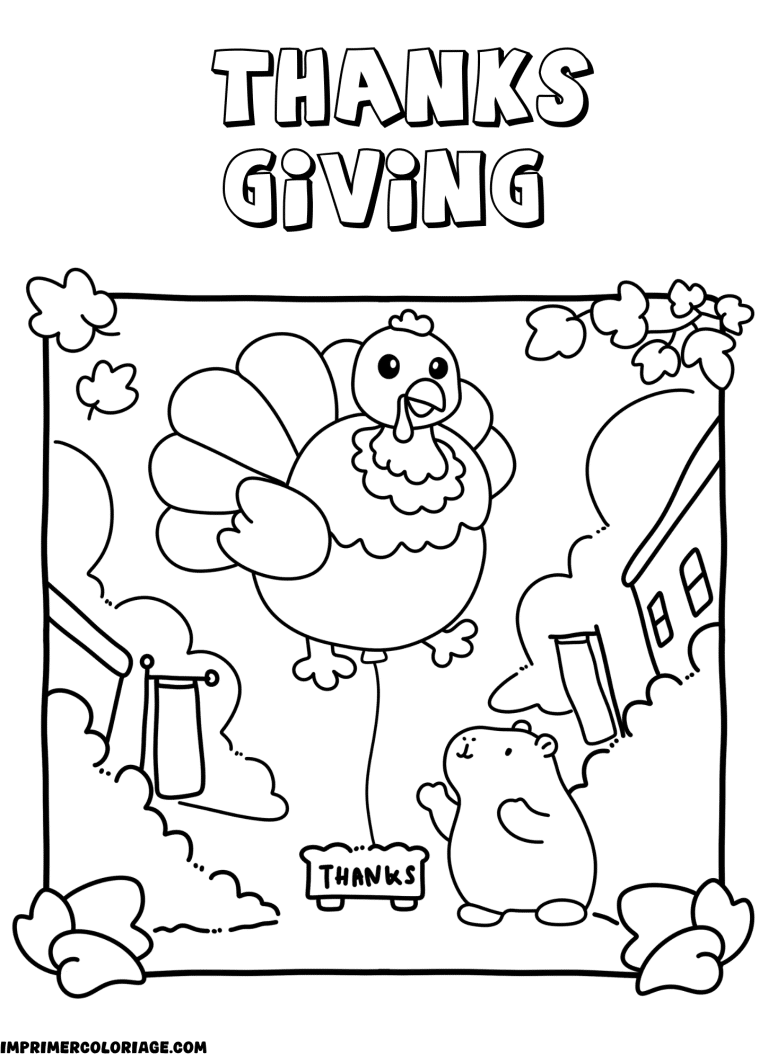 coloriage Thanksgiving d&eacute;cor automnal pour enfants - dessin gratuit &agrave; imprimer