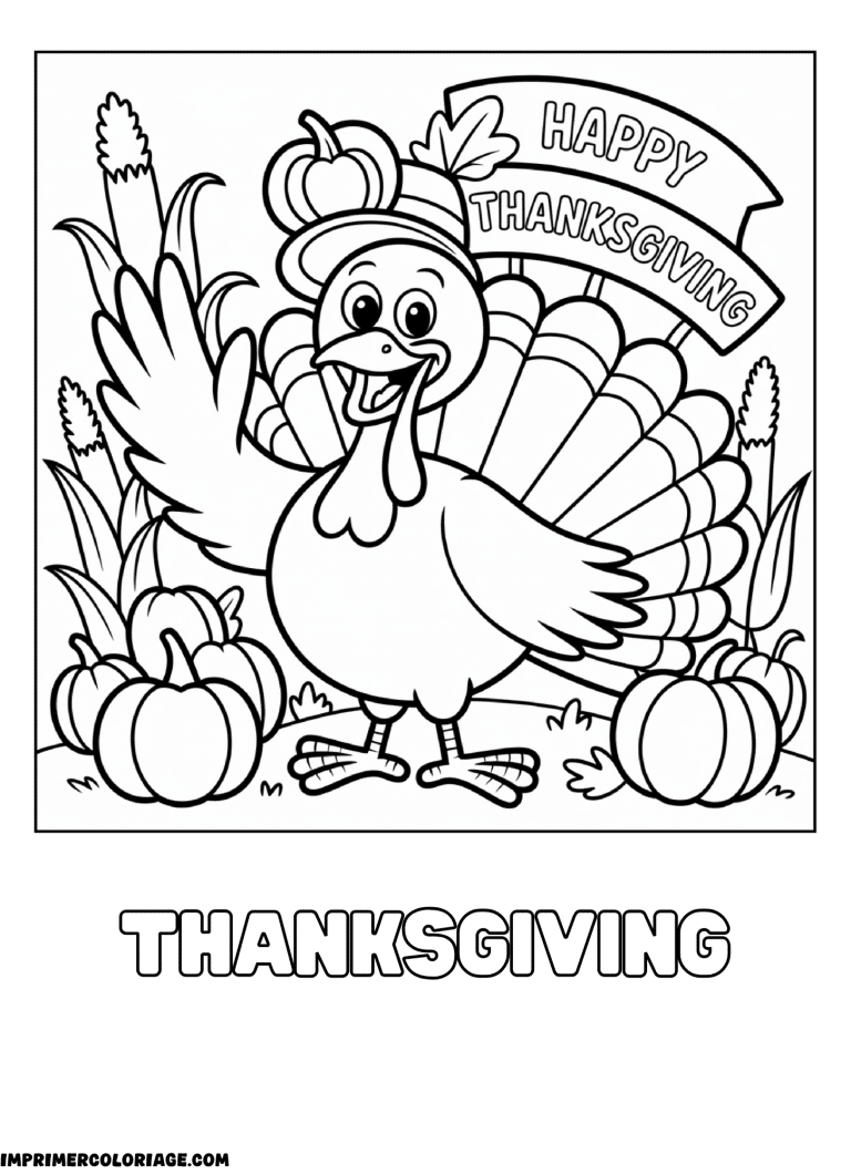 coloriage Thanksgiving dinde rigolote - dessin gratuit &agrave; imprimer