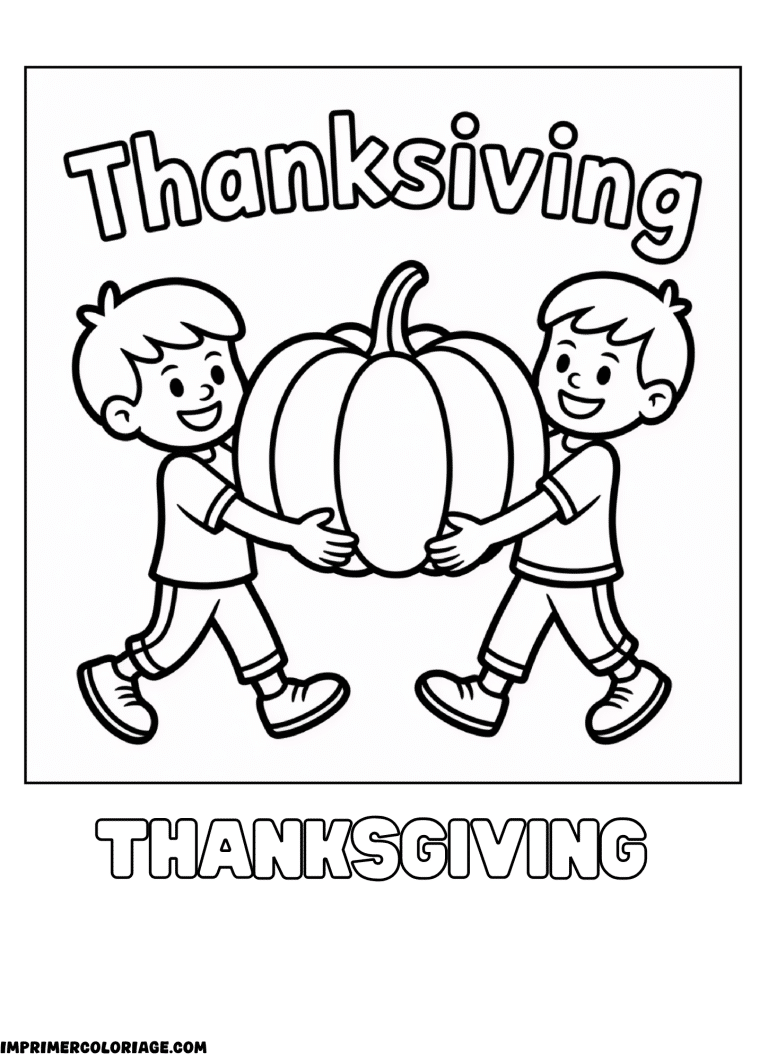 coloriage Thanksgiving enfants gratuit avec citrouille - dessin gratuit &agrave; imprimer