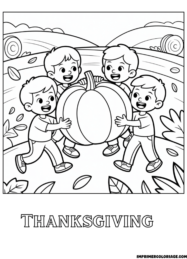 coloriage Thanksgiving gratitude et partage - dessin gratuit &agrave; imprimer