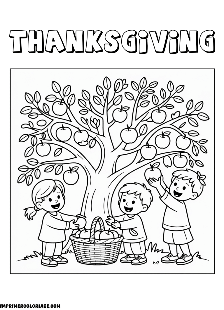 coloriage Thanksgiving nature et animaux de la for&ecirc;t - dessin gratuit &agrave; imprimer