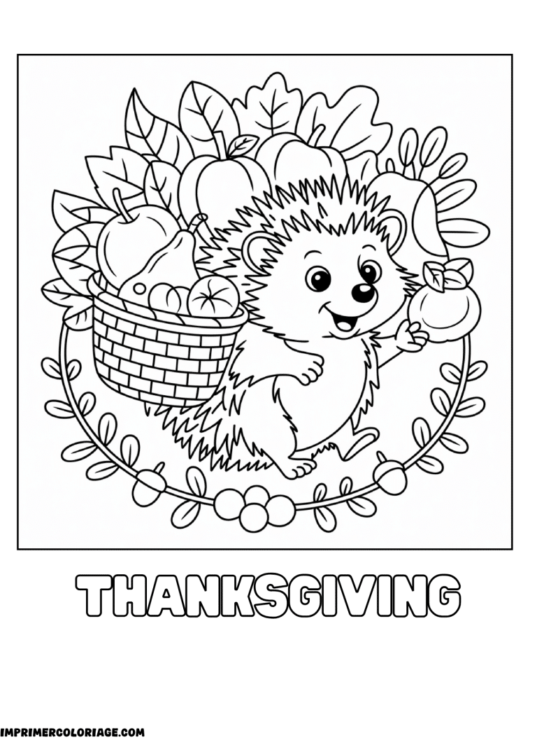 coloriage Thanksgiving panier de fruits d&rsquo;automne - dessin gratuit &agrave; imprimer
