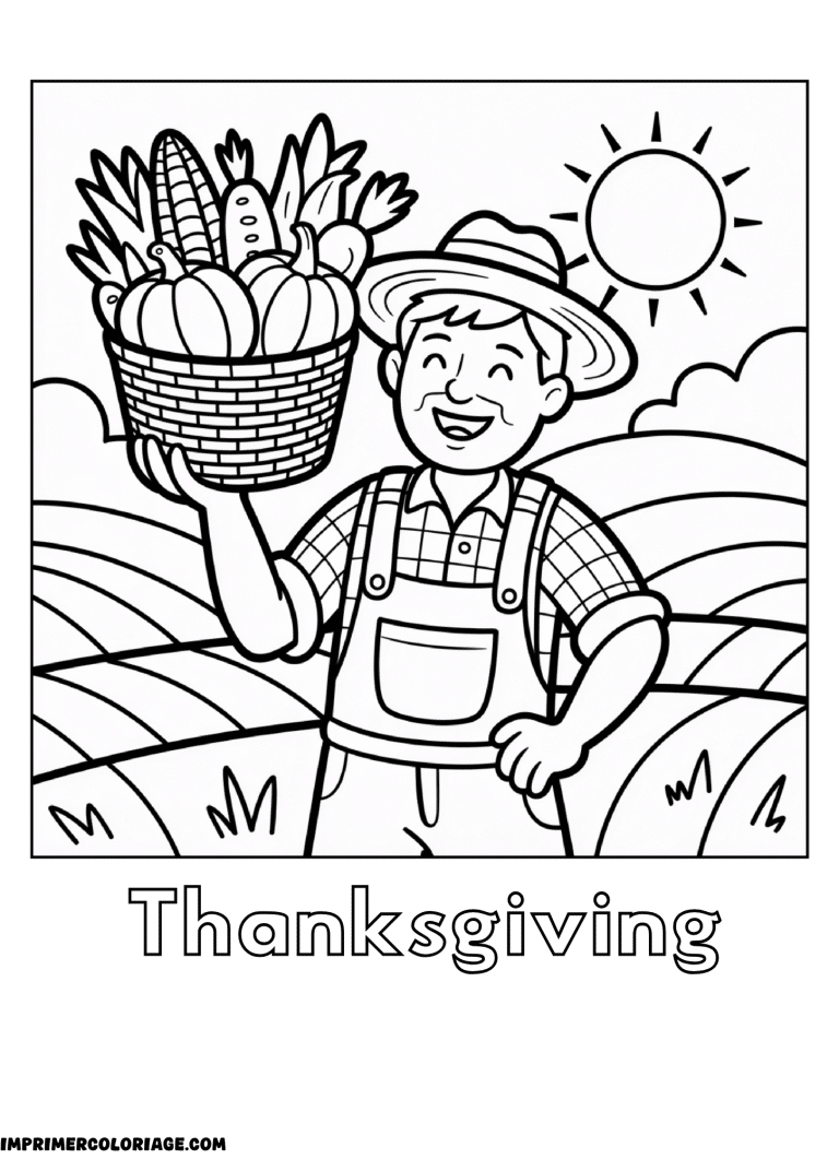 coloriage Thanksgiving r&eacute;colte et ma&iuml;s - dessin gratuit &agrave; imprimer