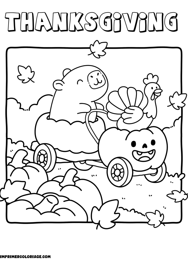 coloriage Thanksgiving sc&egrave;ne de ferme en automne - dessin gratuit &agrave; imprimer