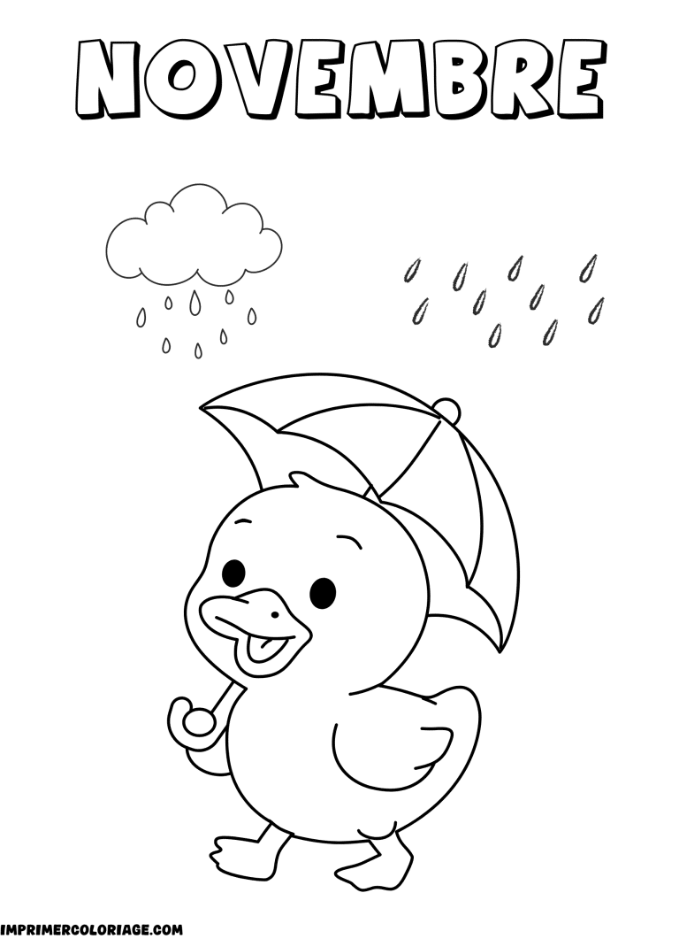 coloriage novembre canard sous la pluie à imprimer coloriage novembre canard sous la pluie - dessin gratuit à imprimer